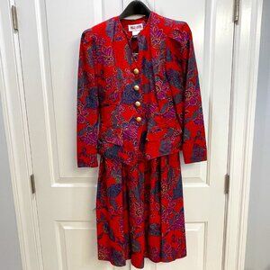 EUC Vintage '90's Maggie London 2-Pc Skirt-Top/Jacket, Floral, Red & Multi, Sz 6
